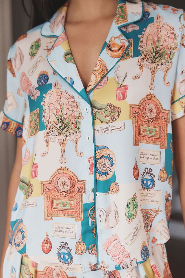 LyreBird Short-Sleeve Silky Printed Pyjama Top #1