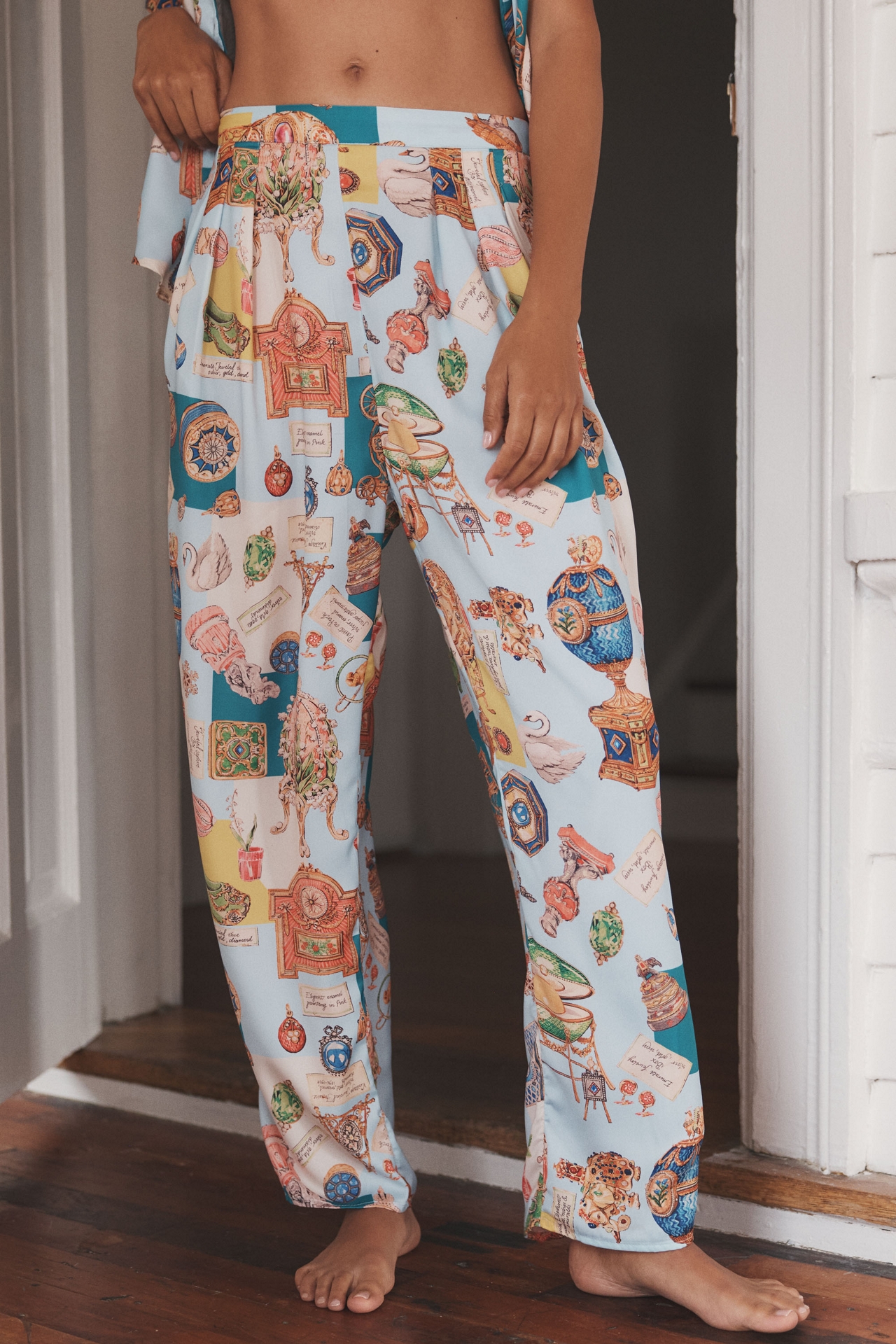 LyreBird Printed Silky Barrel Pajama Pants