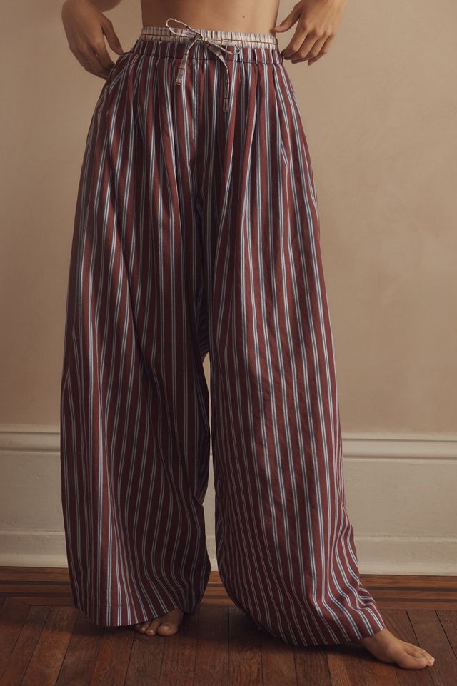 【BAON】Myai String Wide Stripe Pants XIBAOBAO Women's Black White Striped Seersucker Pants