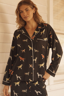 Lyrebird The  Modaluxe Long-sleeve Pajama Shirt In Brown