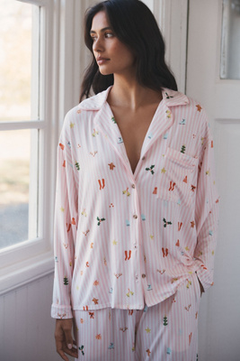 Lyrebird The  Modaluxe Long-sleeve Pajama Shirt In Pink
