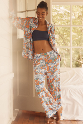 By Anthropologie The Briar Piped Long-sleeve Pajama Shirt In White