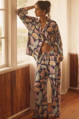 By Anthropologie The Briar Piped Pajama Pants In Blue