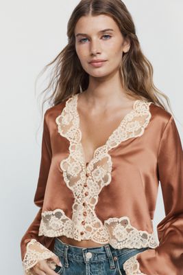 LoveShackFancy Elarine Lace Trim Top