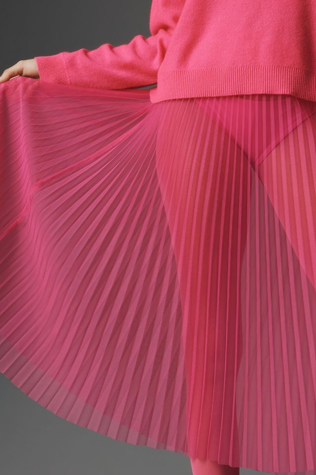 By Anthropologie Sunburst Pleated Sheer Midi Skirt #4
