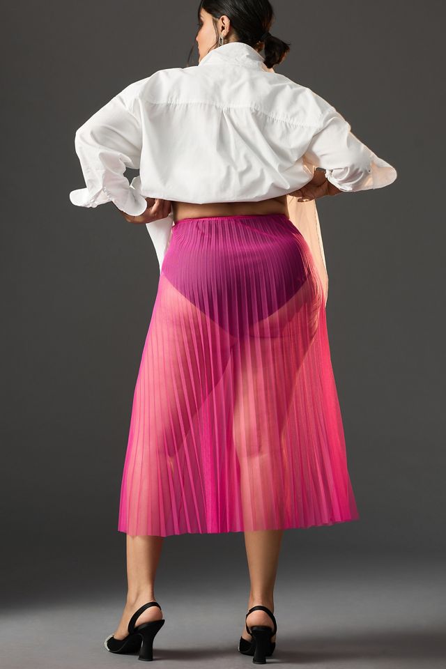 By Anthropologie Sunburst Pleated Sheer Midi Skirt #8