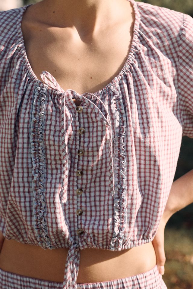 LyreBird Short-Sleeve Flannel Buttondown Crop Top #7