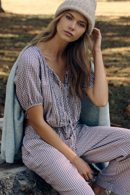 LyreBird Short-Sleeve Flannel Buttondown Crop Top