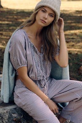 LyreBird Flanell-Buttondown-Crop-Top mit kurzen Ärmeln