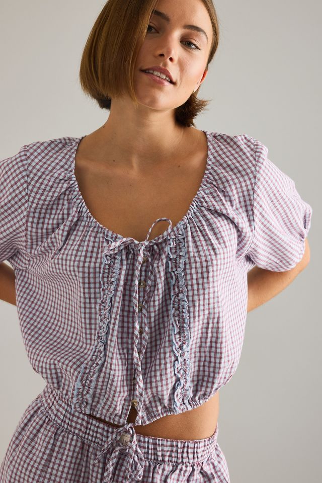LyreBird Short-Sleeve Flannel Buttondown Crop Top #2
