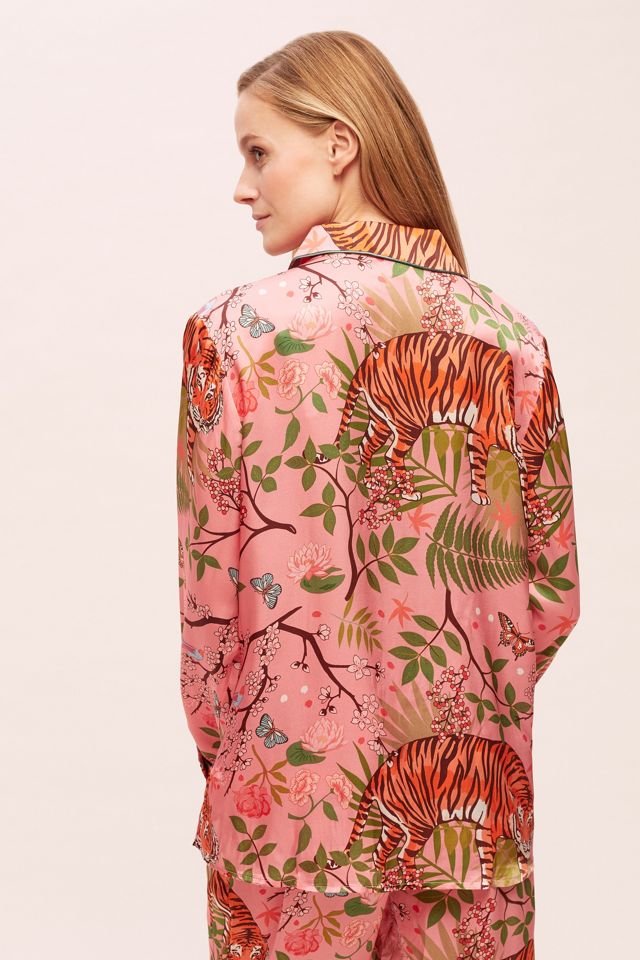 Karen Mabon Tiger-Print Silk Sleep Top #1