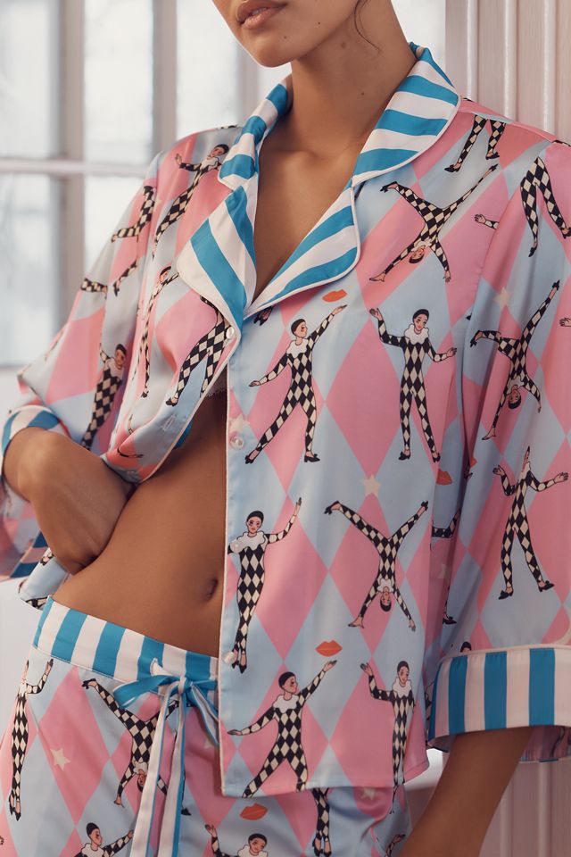 Karen Mabon Swing-Sleeve Harlequin Pajama Set #1