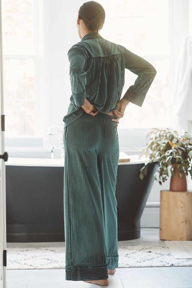 Pantaloni Pigiama Gamba Larga Velluto a Righe By Anthropologie #2