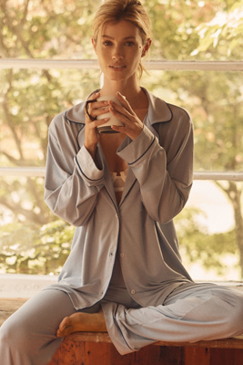 Eberjey Gisele Long-sleeve Pajama Set In Gray