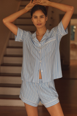 Eberjey Short-sleeve Shorts Pajama Set In Blue