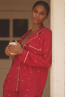 Eberjey Gisele Long-sleeve Printed Pajama Set In Red