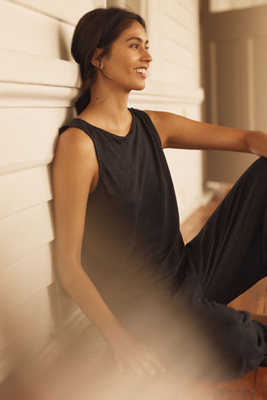 Eberjey Linen Boat-neck Crop Tank Top In Black