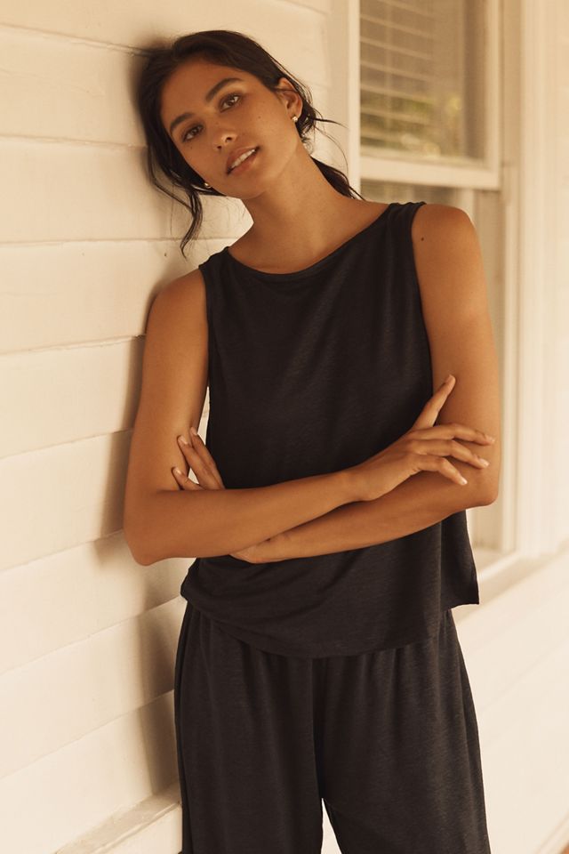Eberjey Linen Boat-Neck Crop Tank #1