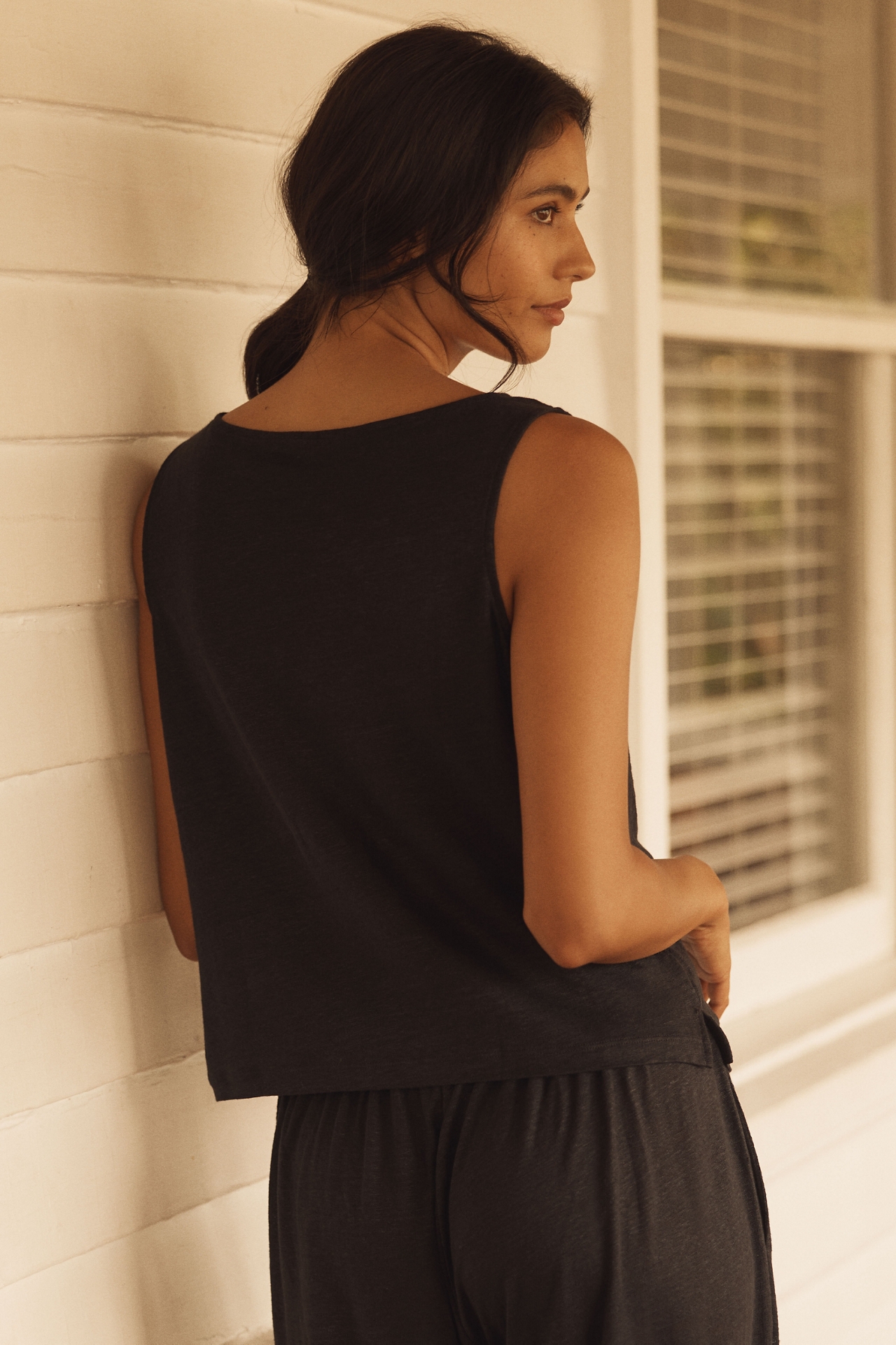 Eberjey Linen Boat-Neck Crop Tank
