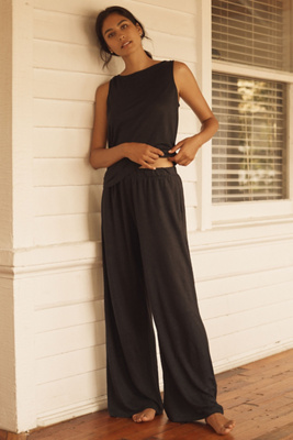 Eberjey Linen Knit High-waisted Pants In Brown