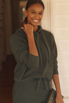 Eberjey Bouclé Hooded Sweatshirt In Green
