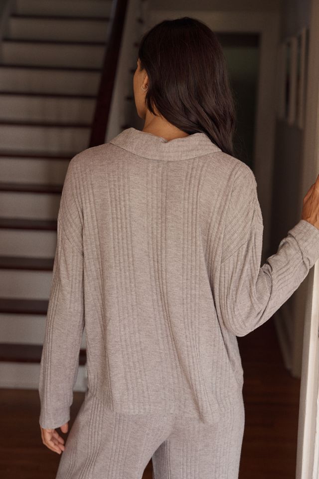 Eberjey Variegated Rib Long-Sleeve Polo #2