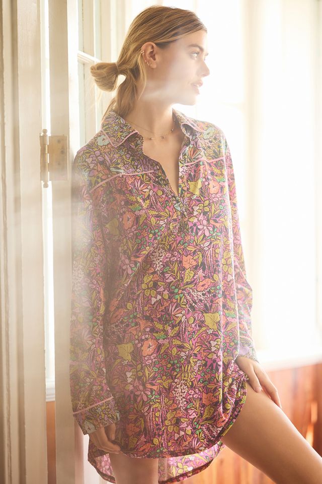 By Anthropologie LongSleeve Pajama Shirt Dress Anthropologie