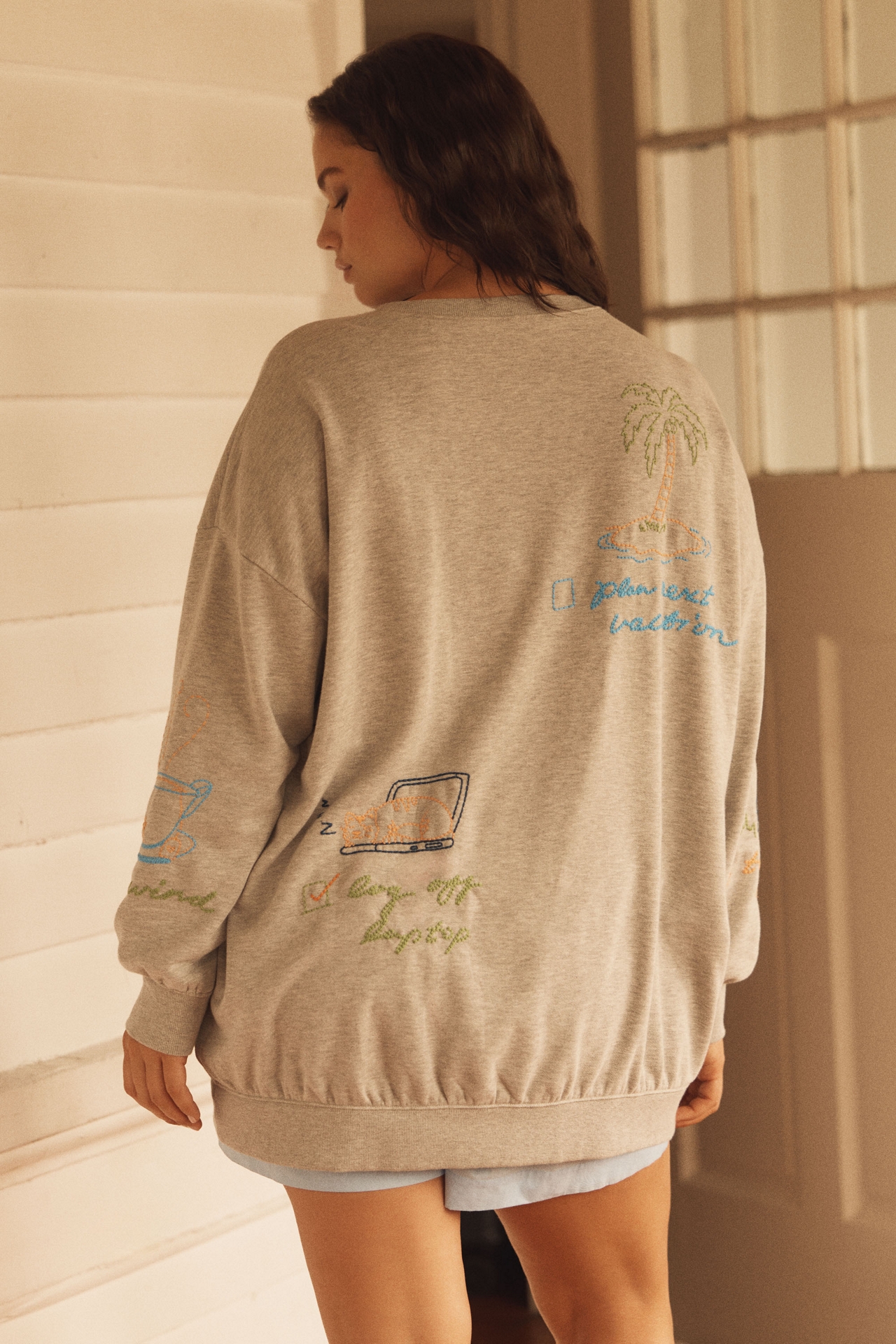 By Anthropologie Embroidered Crew-Neck Sweatshirt
