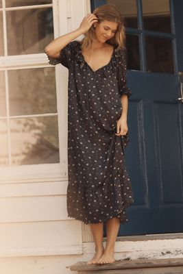 RIXO Aprilia Short-Sleeve Silk Midi Dress