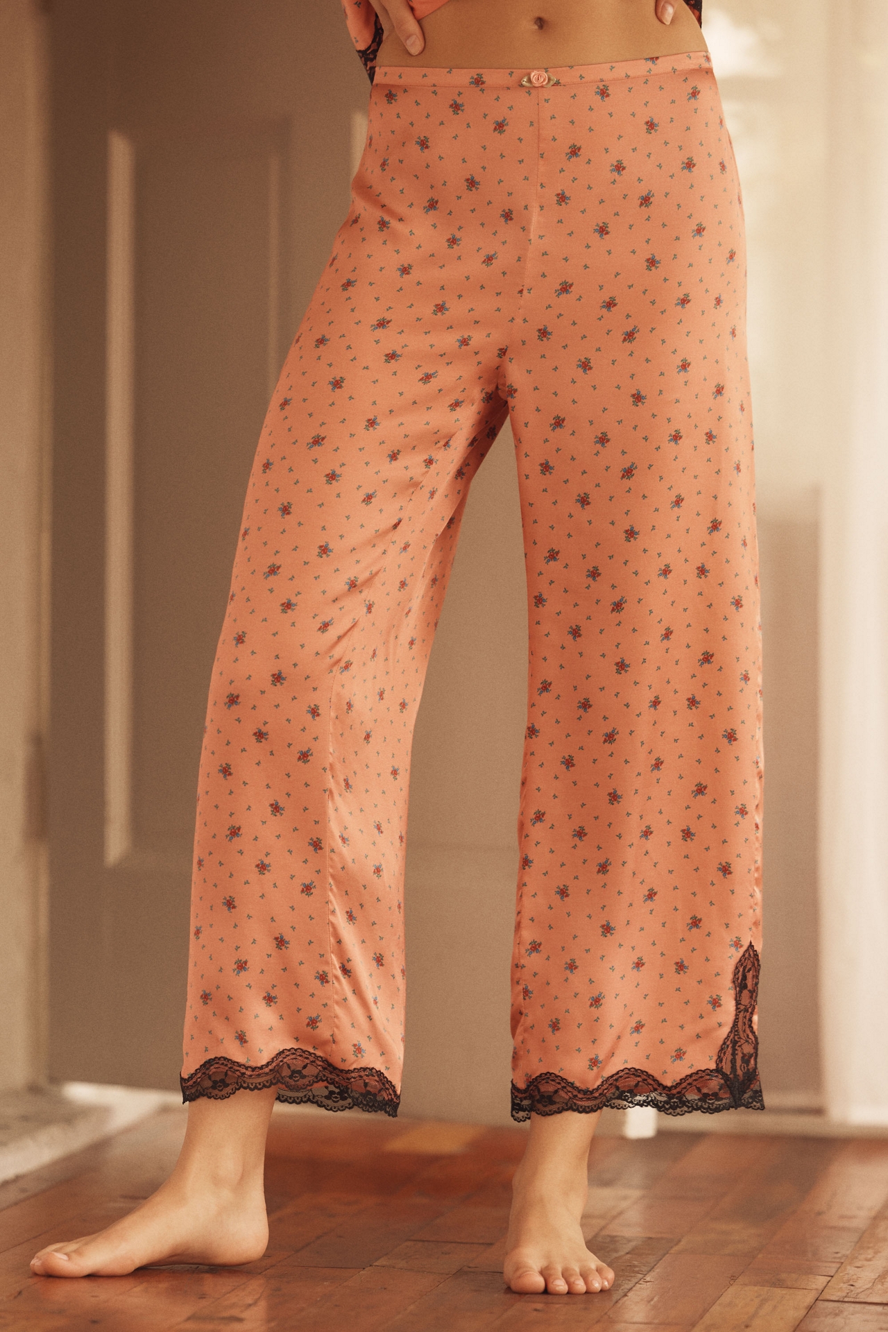 RIXO Mireille Lace-Trim Pajama Pants