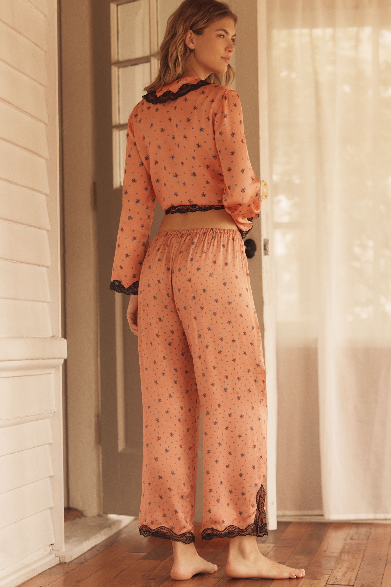 RIXO Mireille Lace-Trim Pajama Pants