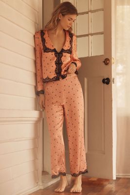 RIXO Mireille Lace-Trim Pajama Pants