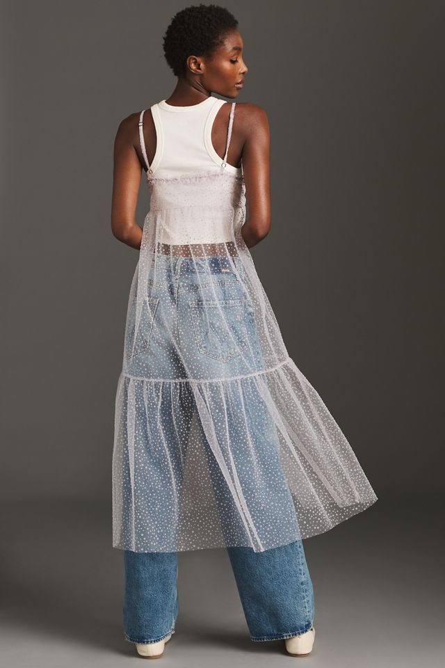 By Anthropologie Sheer Smocked Slip Dress