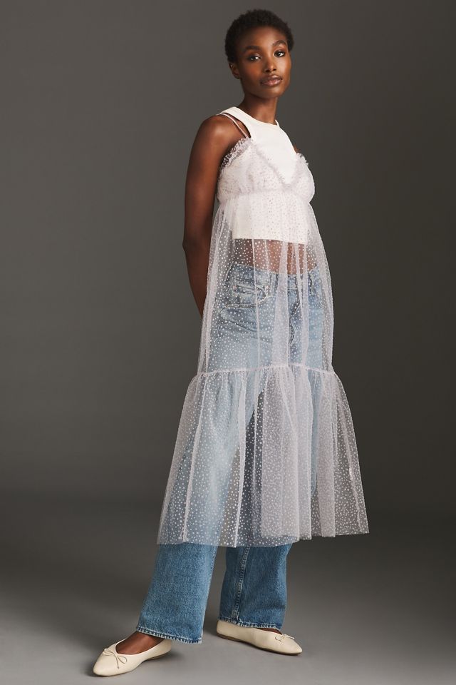 By Anthropologie Sheer Dot Tulle Slip Dress #5