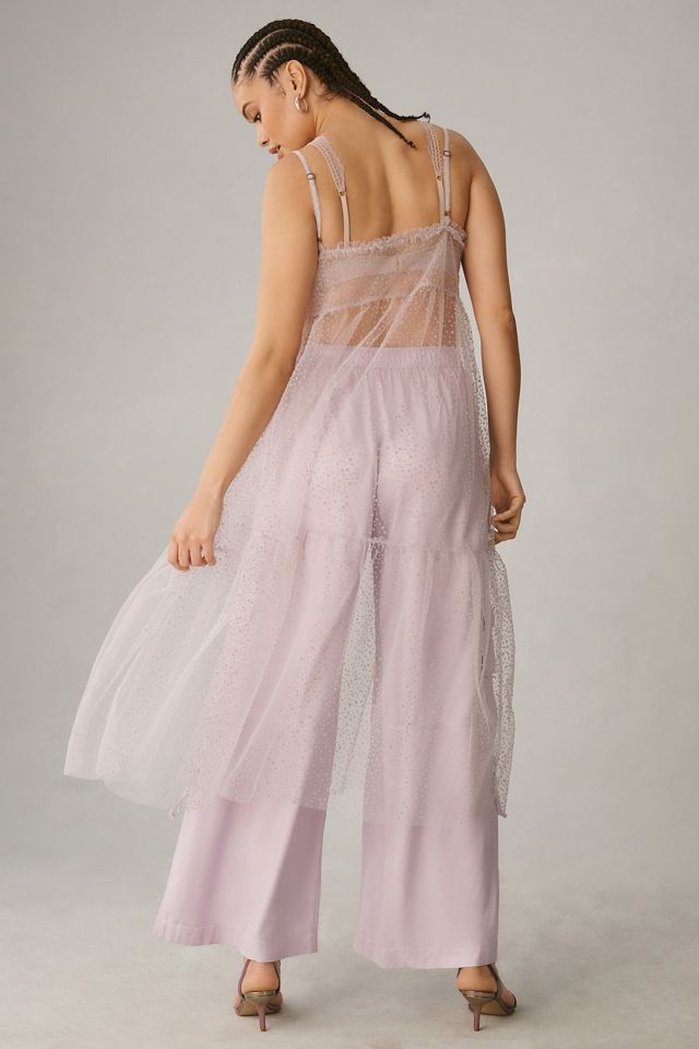 By Anthropologie Sheer Smocked Slip Dress