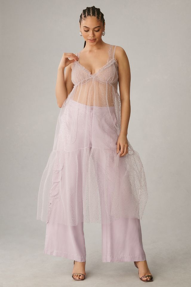 By Anthropologie Sheer Dot Tulle Slip Dress