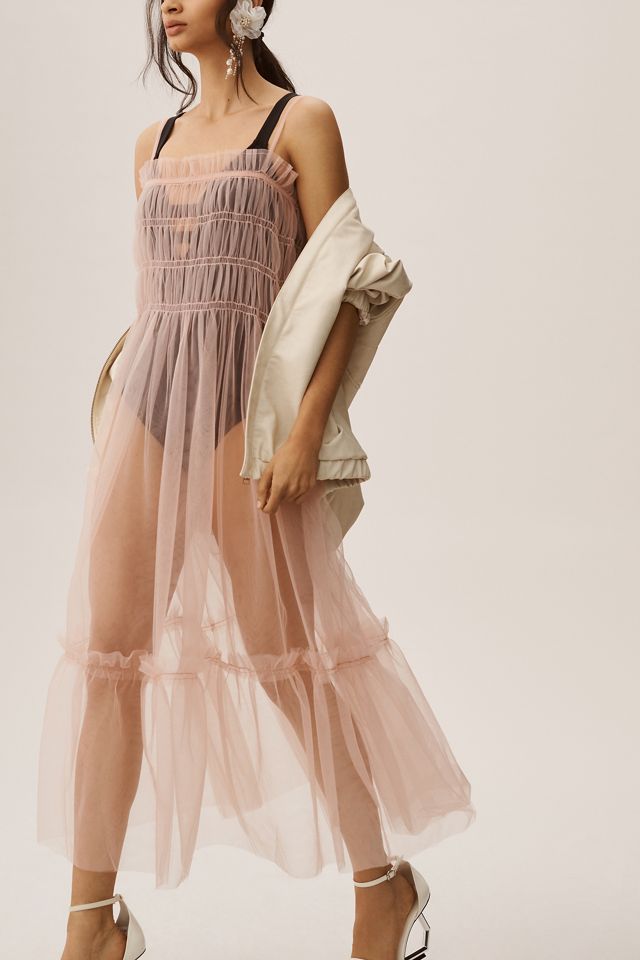 By Anthropologie Sheer Smocked Slip Dress #5