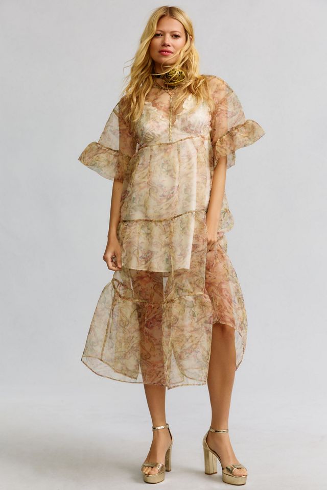 By Anthropologie Tiered Sheer Printed Dress | Anthropologie