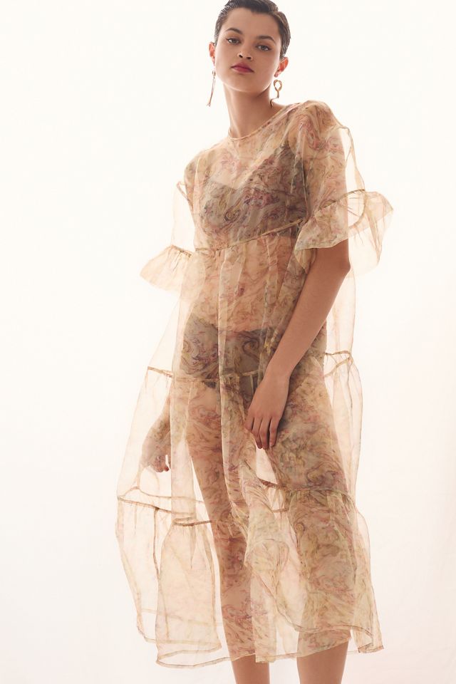 By Anthropologie Tiered Sheer Printed Dress | Anthropologie