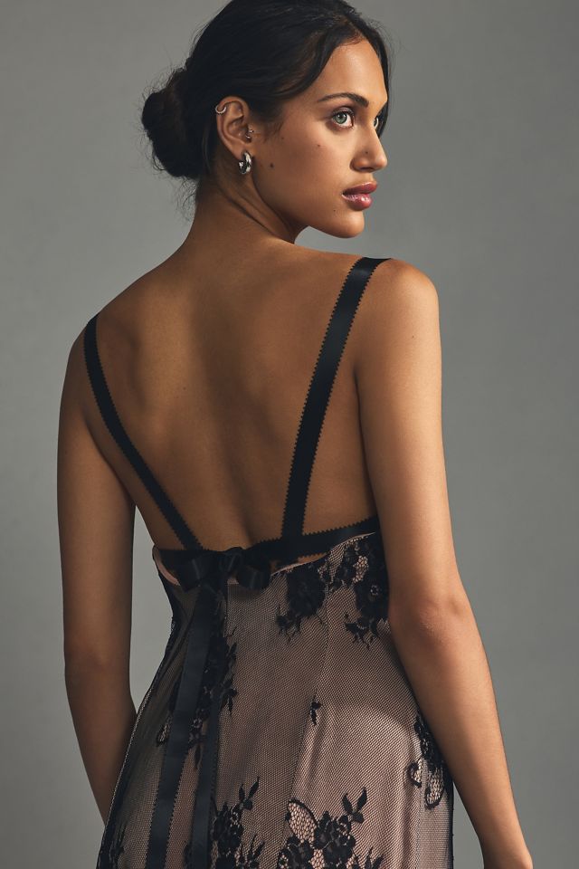 By Anthropologie Lace Side-Slit Slip Dress #3