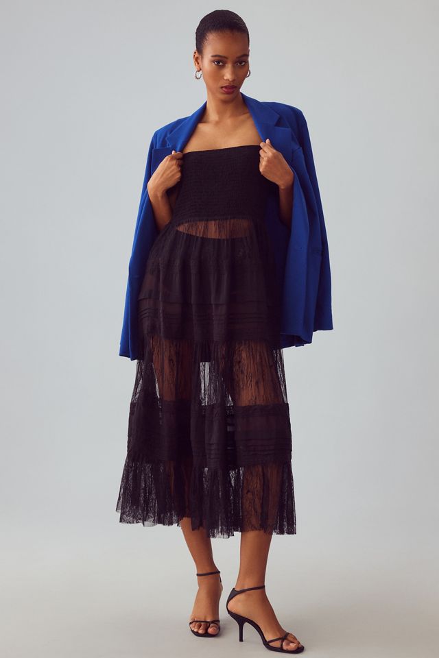 By Anthropologie Smocked Sheer Lace Overlay Dress | Anthropologie