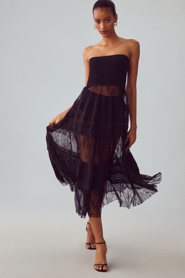 Black dress best sale with sheer overlay