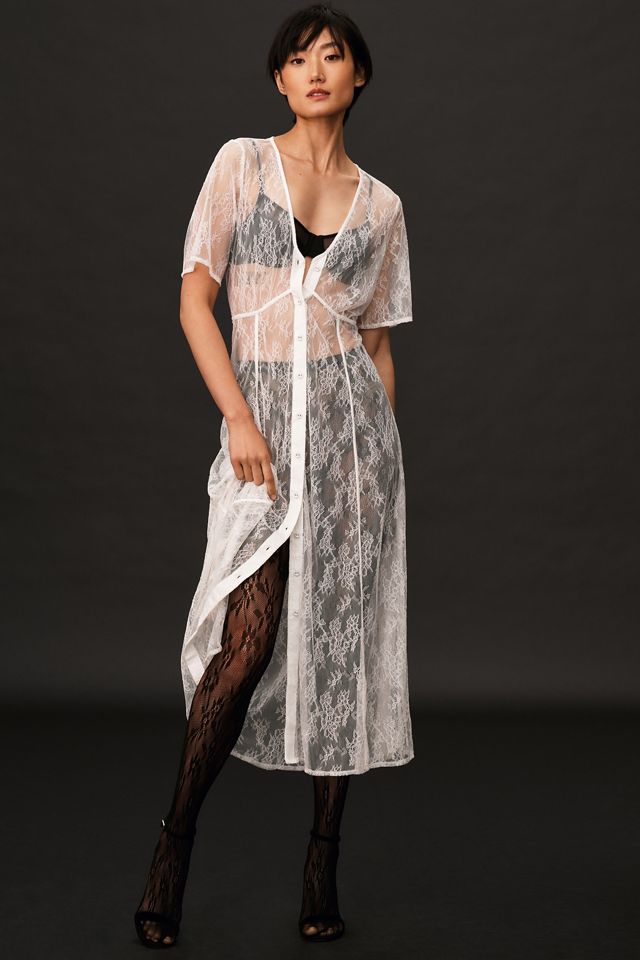 By Anthropologie Sheer Lace Buttondown Midi Dress #2