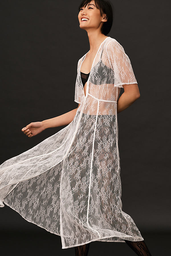 By Anthropologie Sheer Lace Buttondown Midi Dress