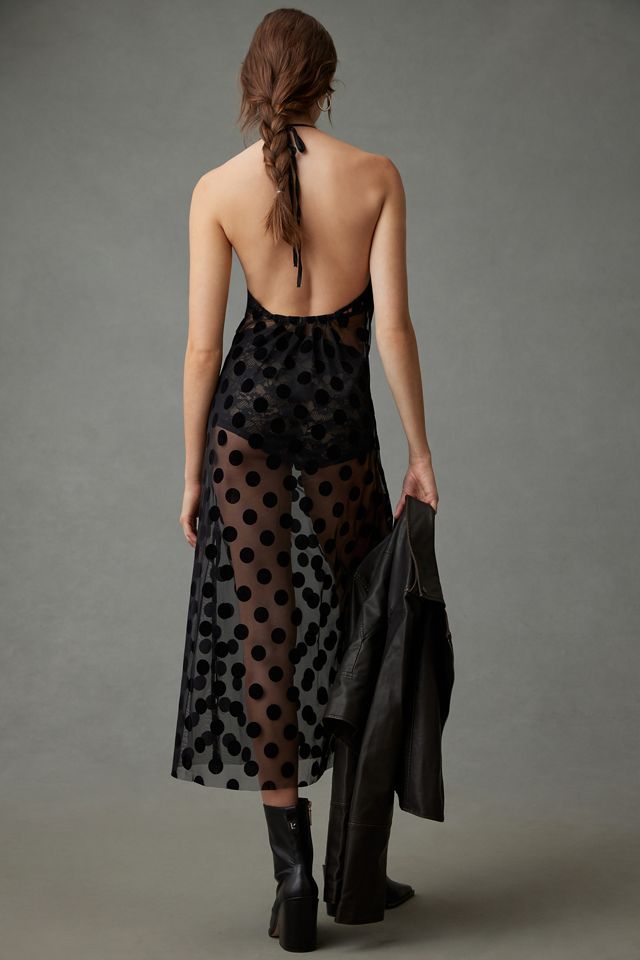 anthropologie halter mesh midi dress By Anthropologie Flocked Halter Mesh Midi Dress