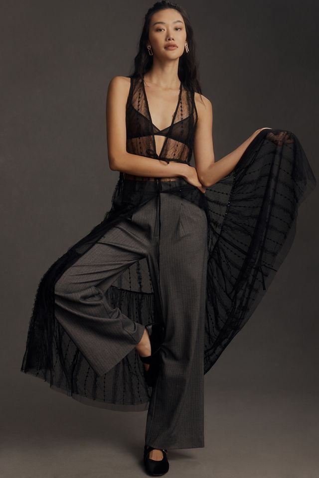 by anthropologie sheer floral embroidered mesh midi dress The Black Tux Essential Olive Suit Pants-Slim In Green | Size: 36/28 main image 1