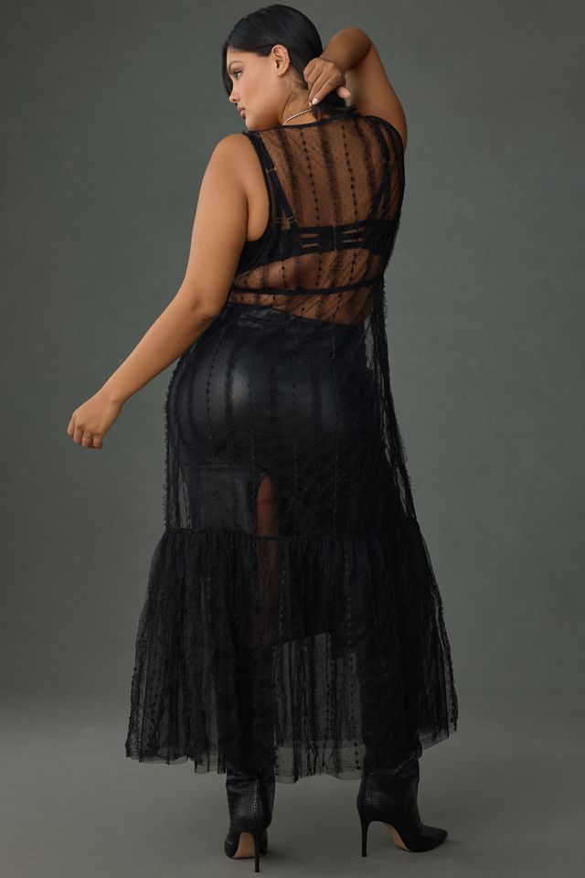 anthropologie black sheer dress Jessie Liu Black 3/4 Sleeve Short Dress with Feather Trim – Gigi's Closette  Ltd