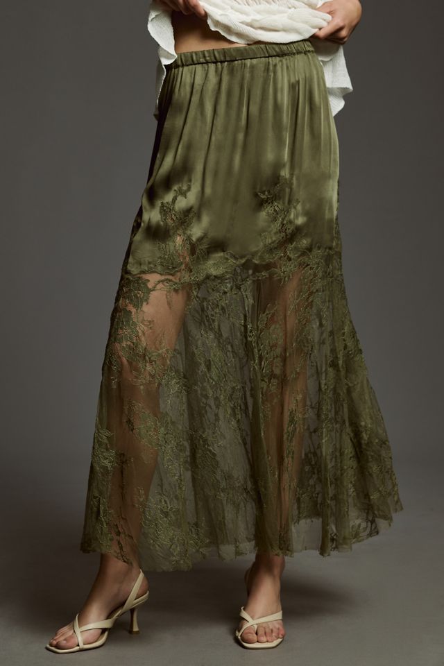 By Anthropologie Satin Lace Slip Skirt #1