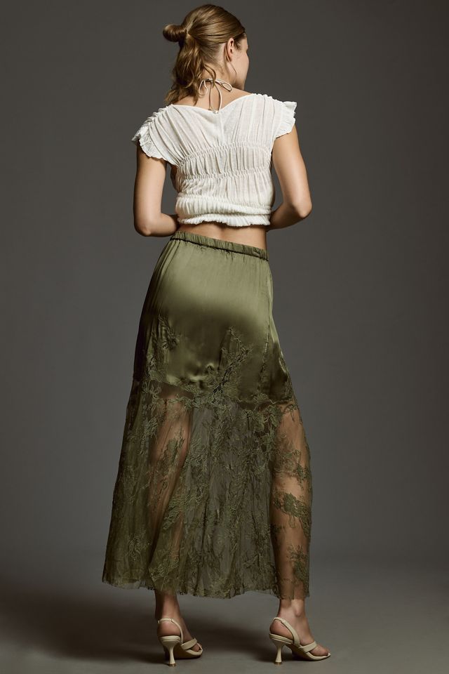 By Anthropologie Satin Lace Slip Skirt #2