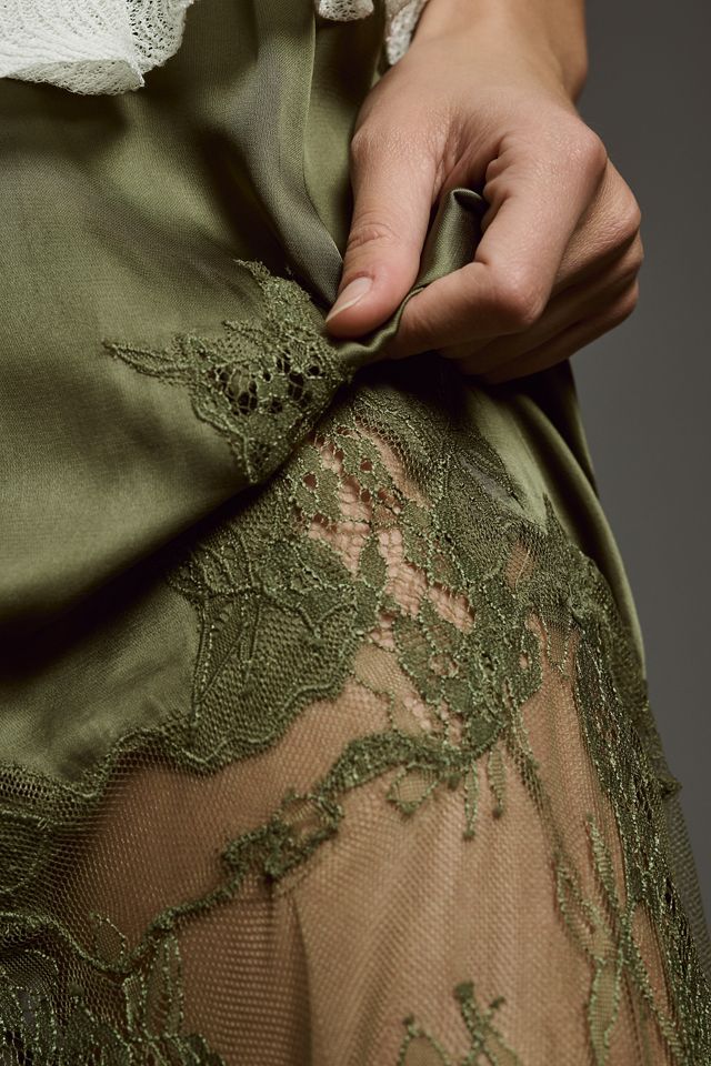 By Anthropologie Satin Lace Slip Skirt #3